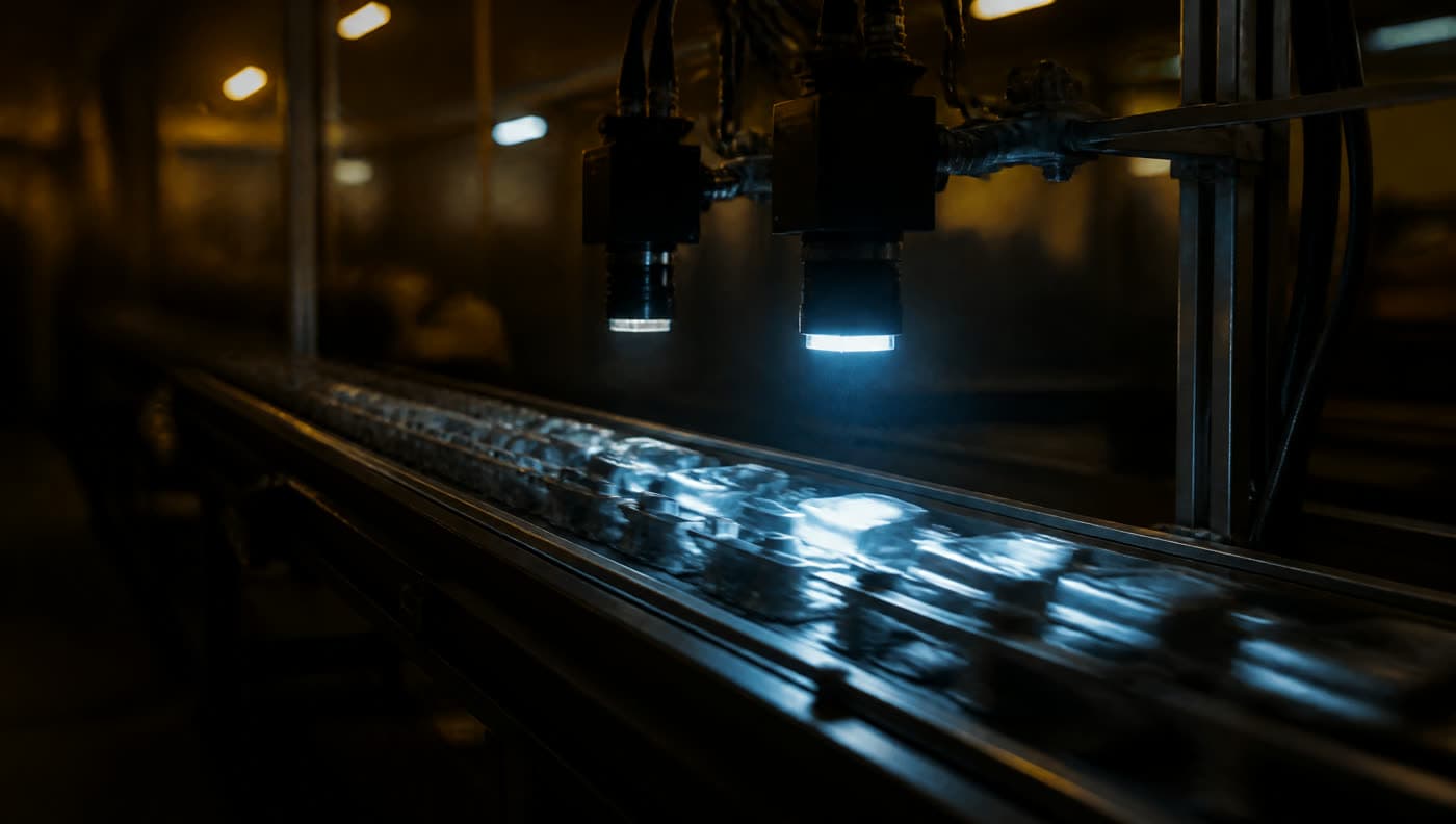 Illustrative inspection cameras monitoring a production line